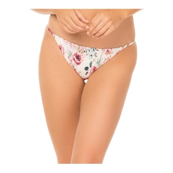 Tori Praver Ivory Caymen Floral Marais Smocked Bikini Bottom Size L NWT - Picture 1 of 7